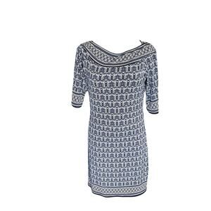 NWT Max Studio Women's Boat Neck Stretch Shift Mini Dress Blue Art Deco Size L